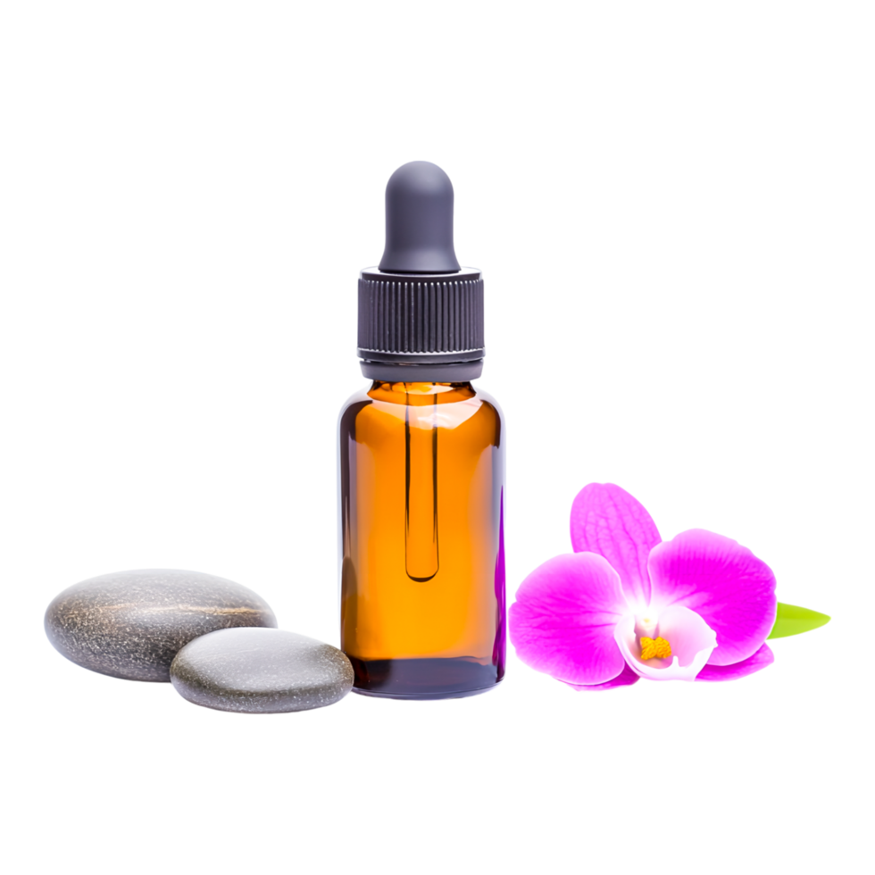 Aromatherapy Oil with Stones and Orchid Flower png