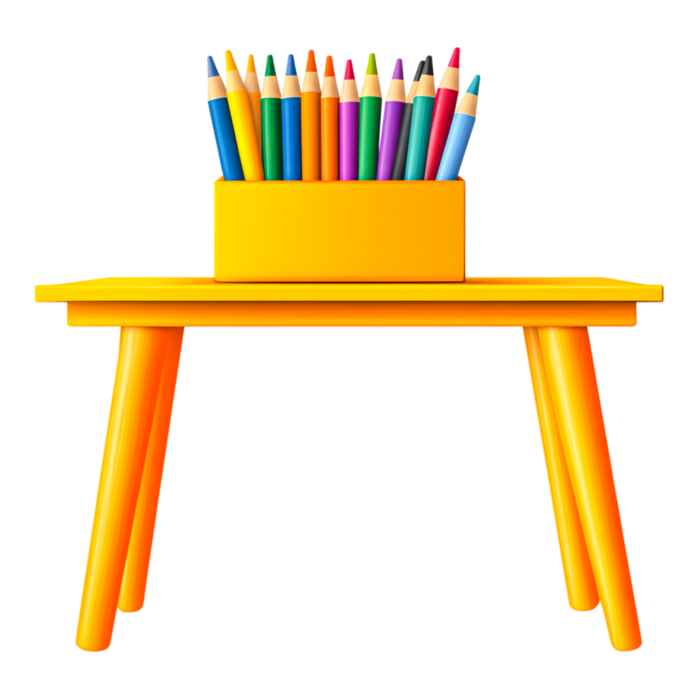 Bright Table with Colorful Pencils for Creative Projects png