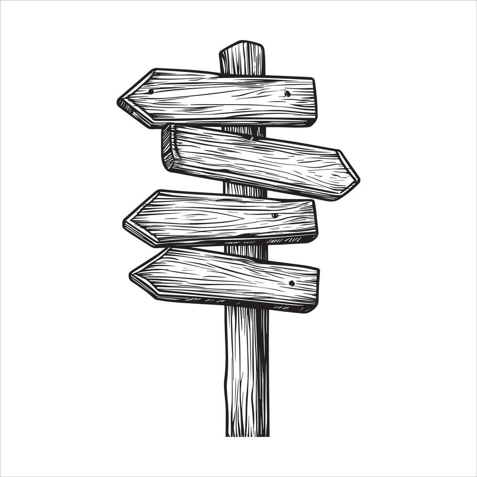 Road Signpost illustration in black and white vector