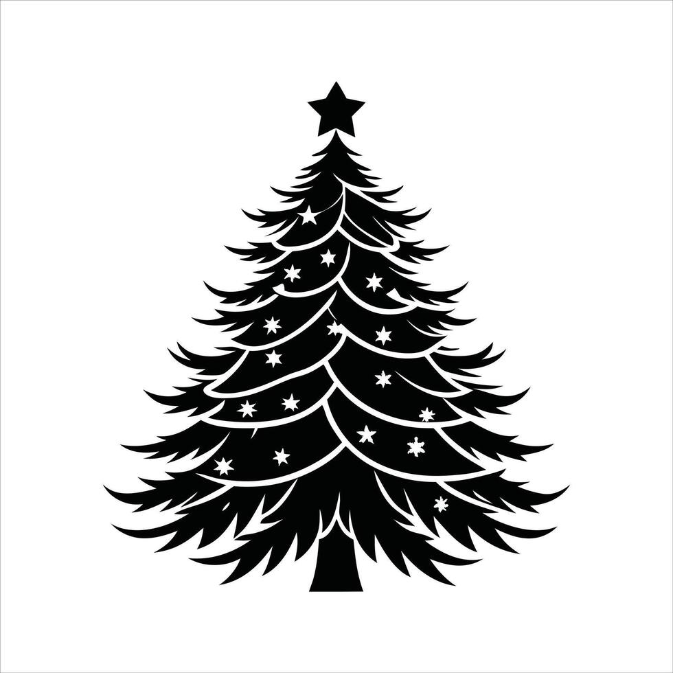 Black and White Christmas Tree with Twinkling Lights vector