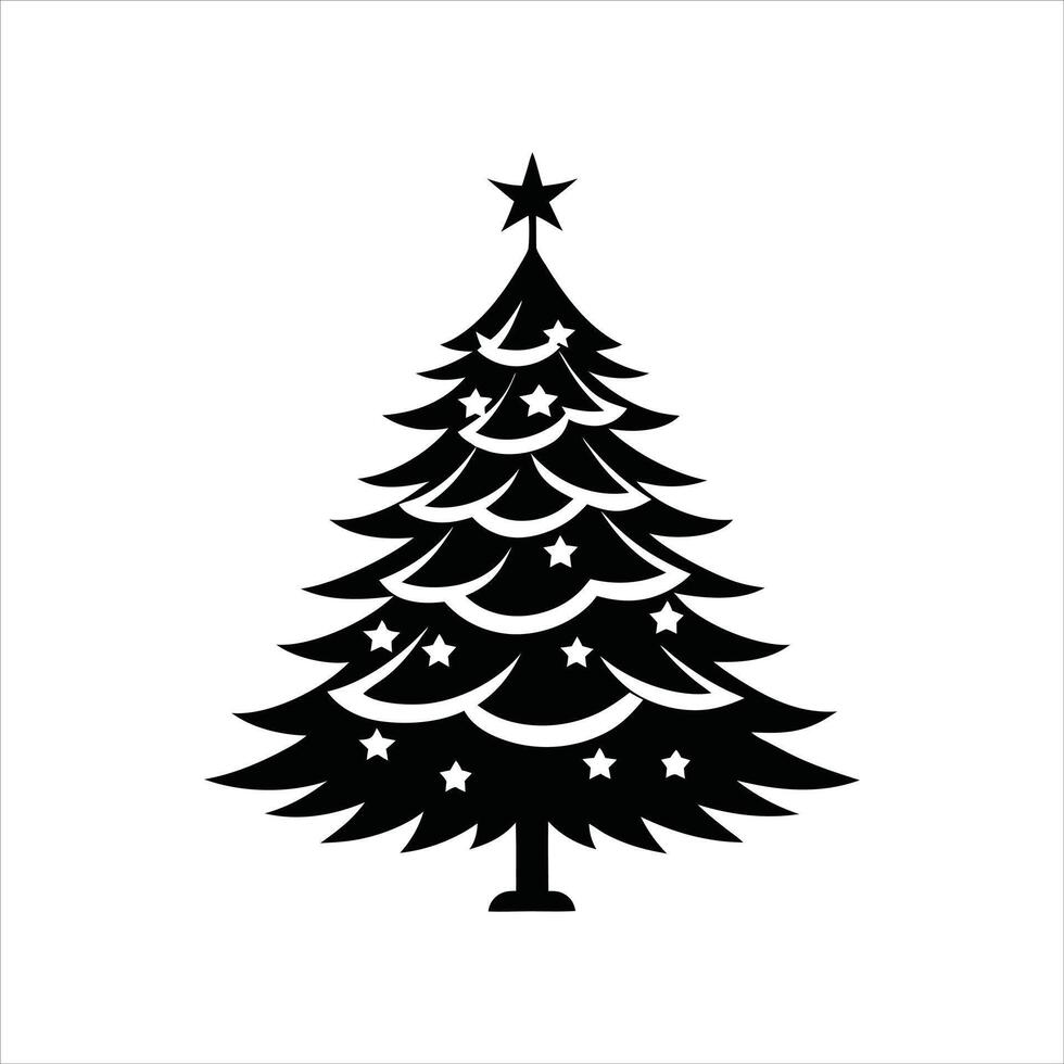 Black and White Christmas Tree Graphics - Decorative Lights Illustration vector
