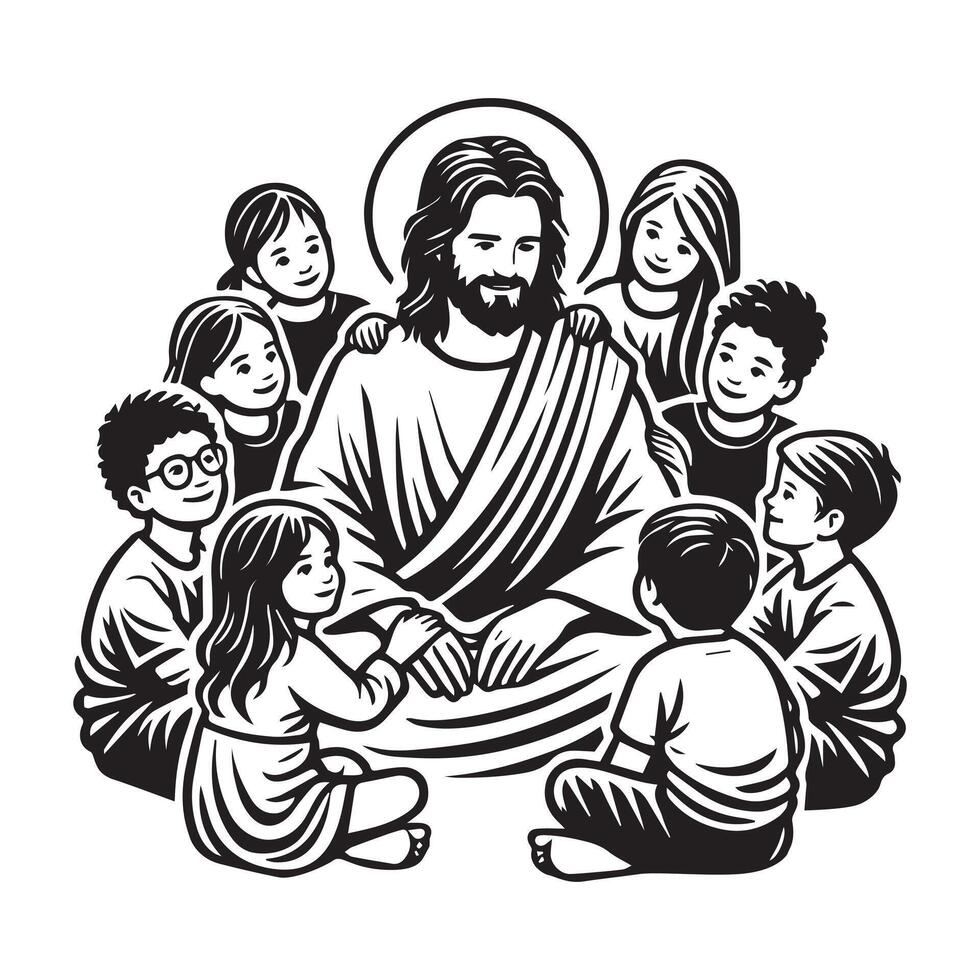 jesus charisma ClipArt illustration in black and white vector