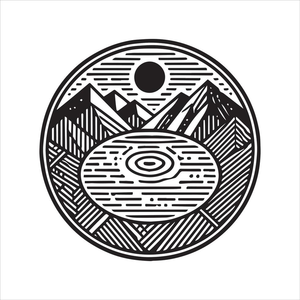 Geometric mountain Outline illustration in black and white vector