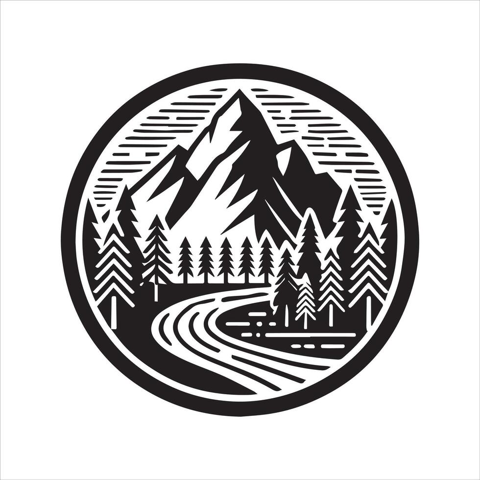 Geometric mountain Outline illustration in black and white vector