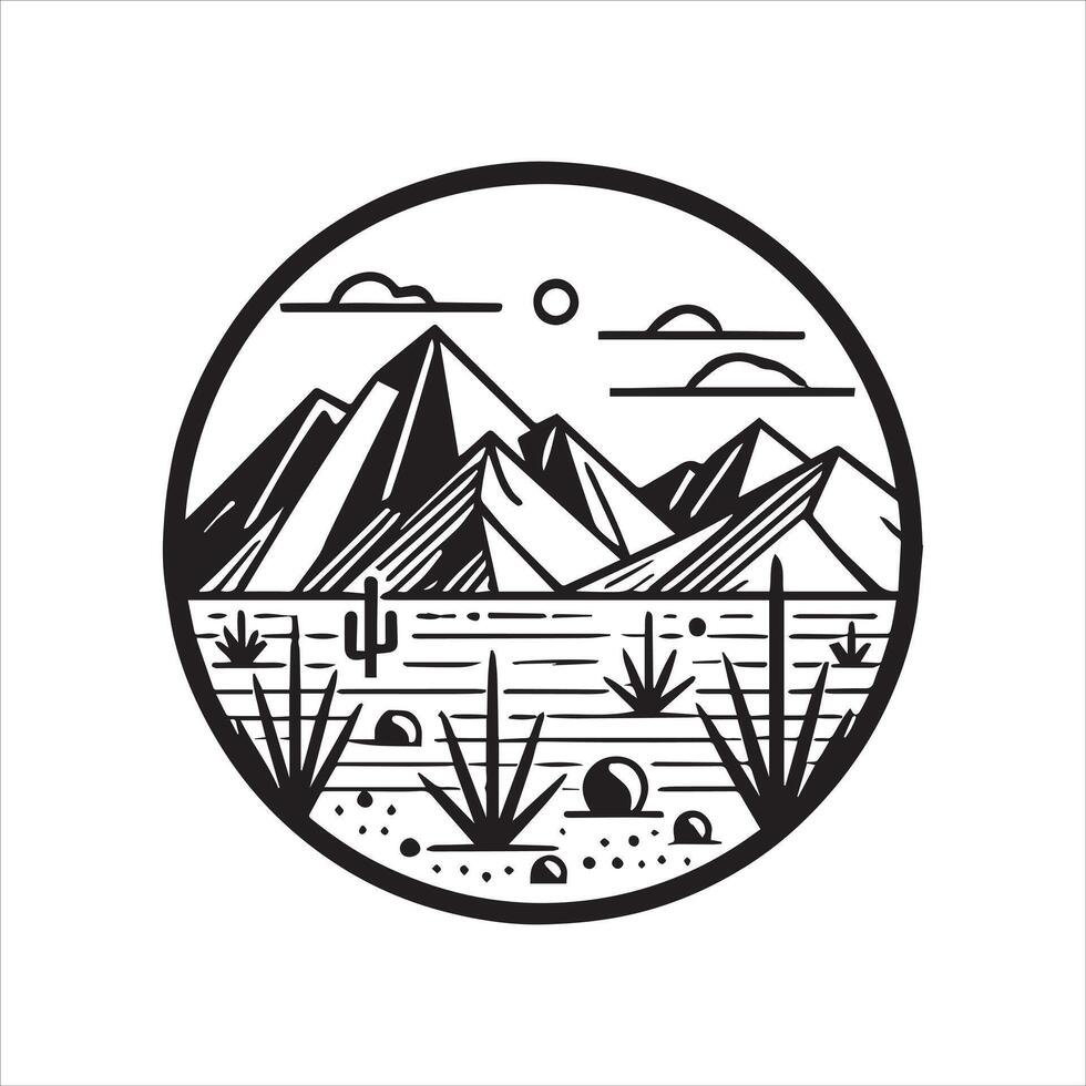 Geometric mountain Outline illustration in black and white vector