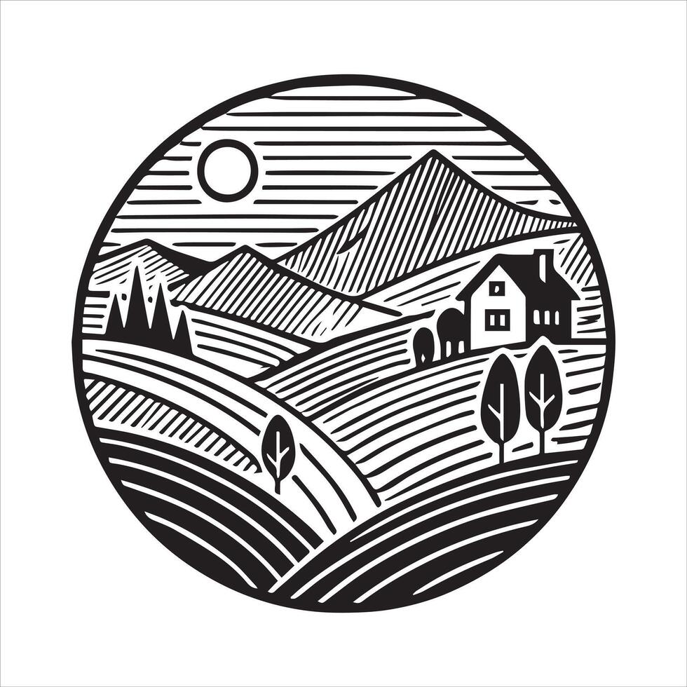 Geometric mountain Outline illustration in black and white vector