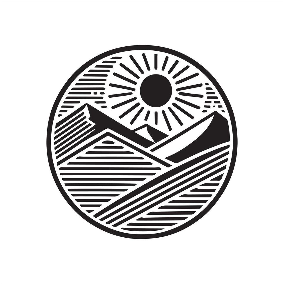 Geometric mountain Outline illustration in black and white vector