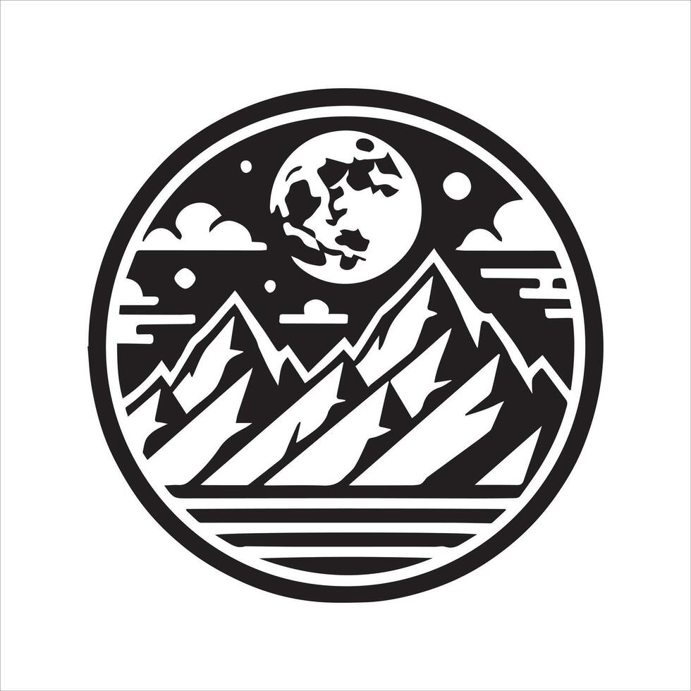 Geometric mountain Outline illustration in black and white vector