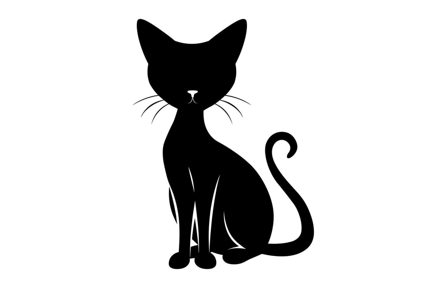 Whimsical Cat Sitting Black Silhouette vector