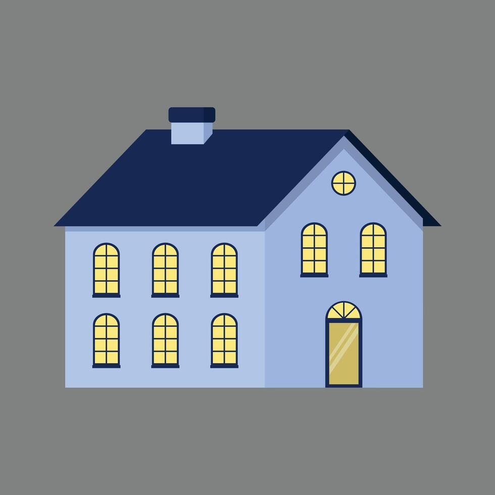 Simple Home Facade With Windows And Warm Light vector