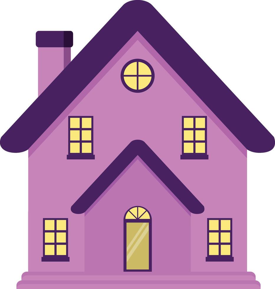 Simple House Or Residence Facade With Windows And Warm Light vector