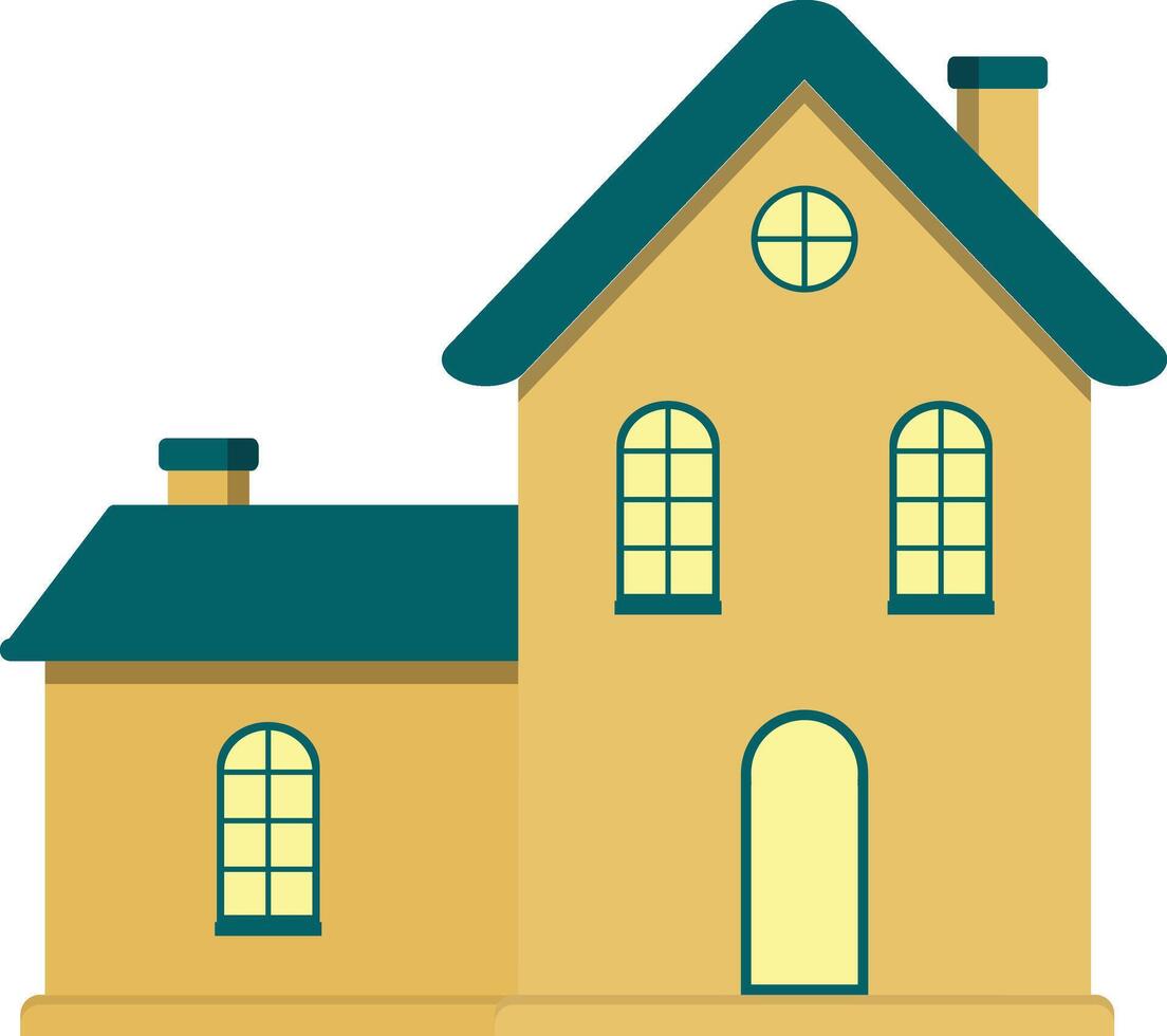 Simple Home Or Hotel Facade With Windows And Warm Light vector