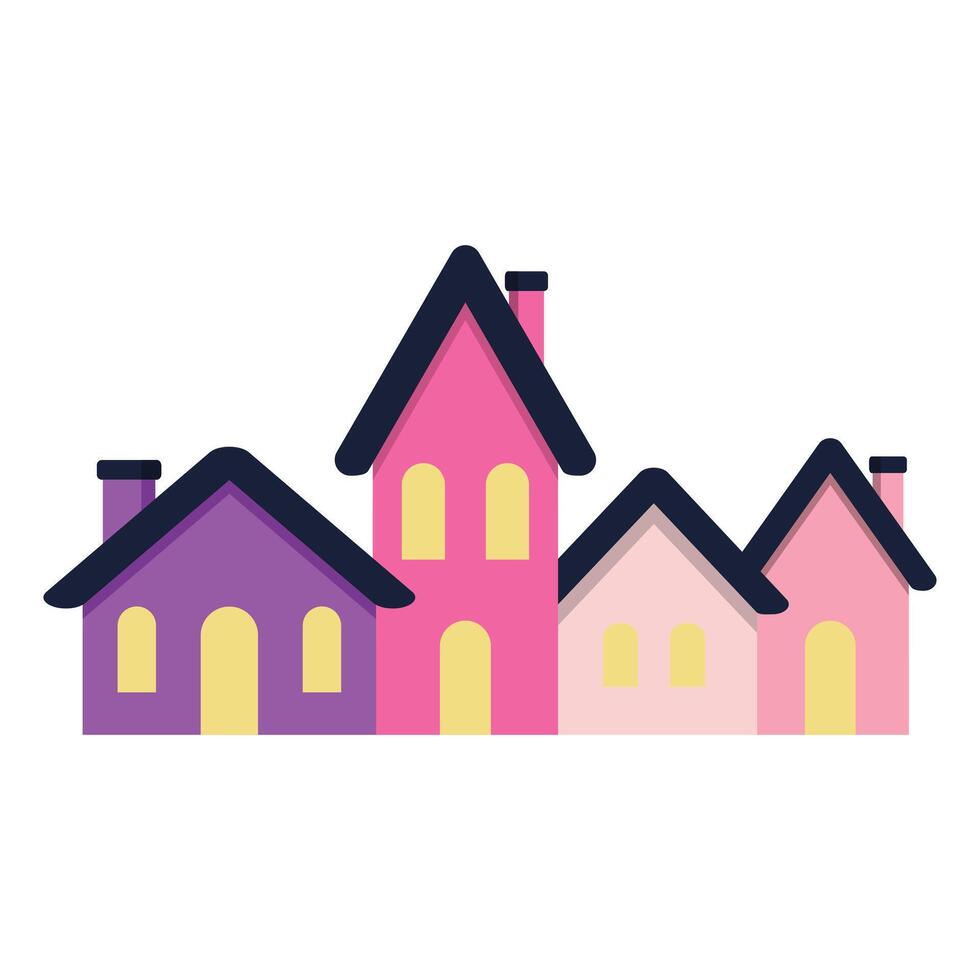 Village House Or Residence Facade With Windows And Warm Light vector