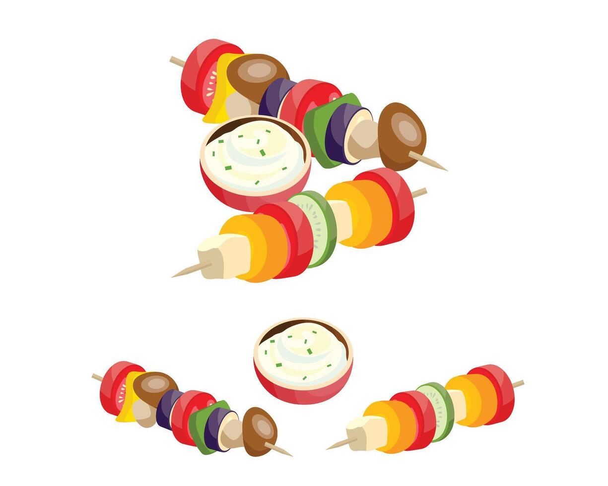 A minimalist, colorful illustration of vegetable skewers vector