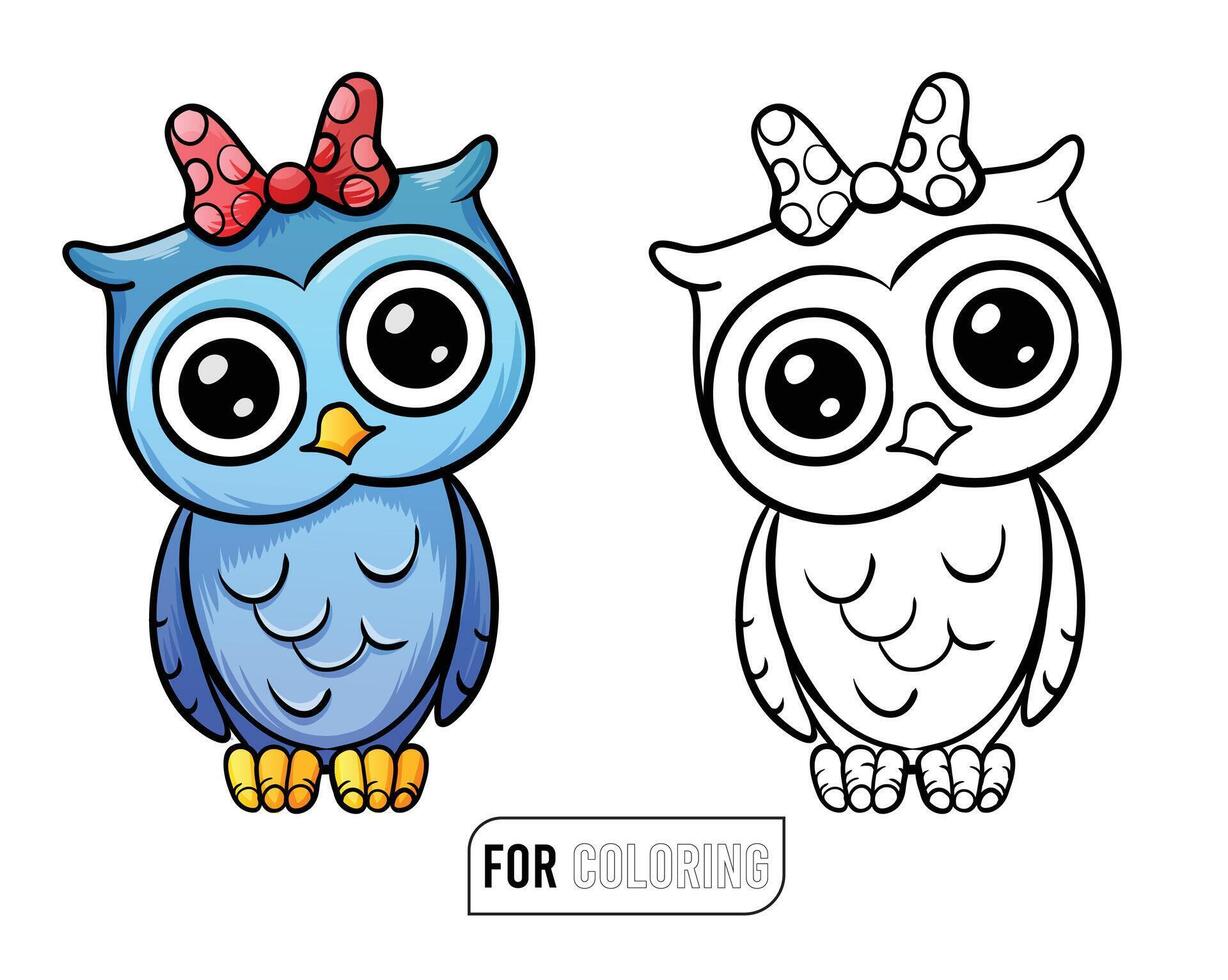 A simple and cute illustration of an owl wearing a bowtie. The owl has large, round eyes and a friendly expression. This design is perfect for coloring books or children's activities. vector
