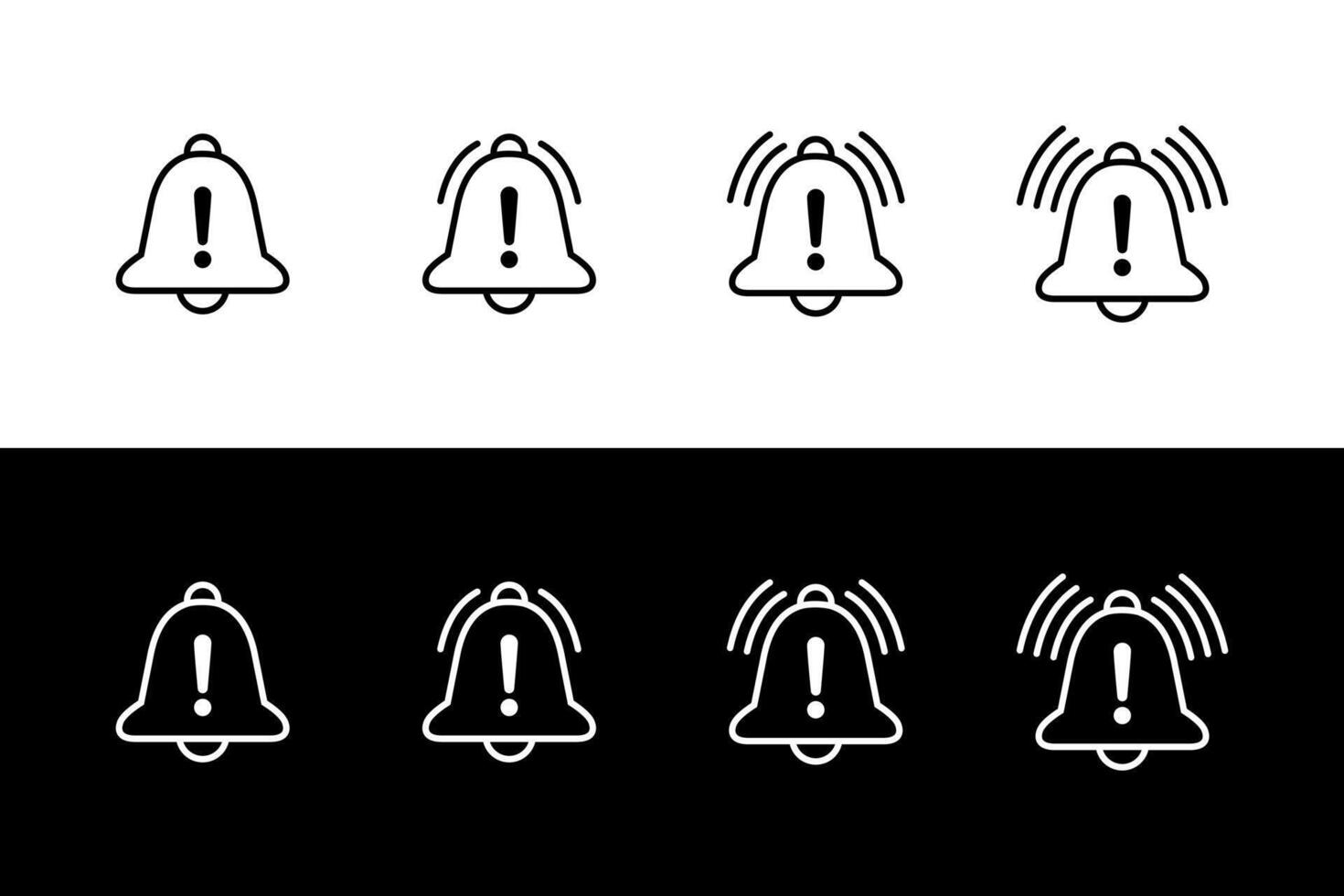 Bell with exclamation mark icon set collection. Warning notification outline sign symbol vector