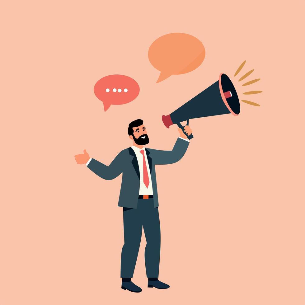 businessman with megaphone and speech bubbles vector