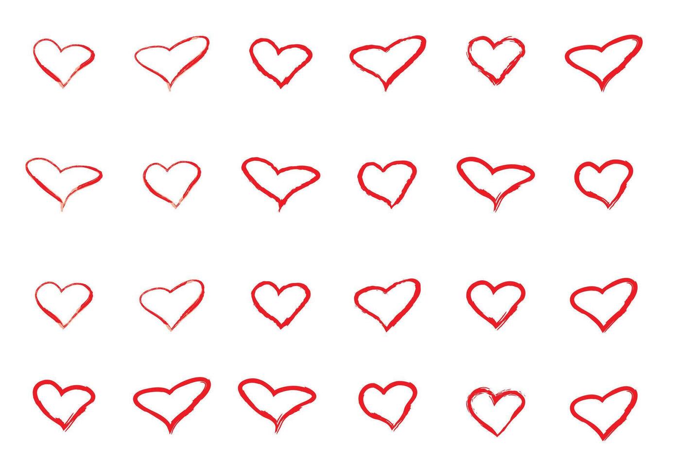Hand-Drawn Red Heart Outlines with Organic, Expressive Brush Strokes and Unique Variations vector