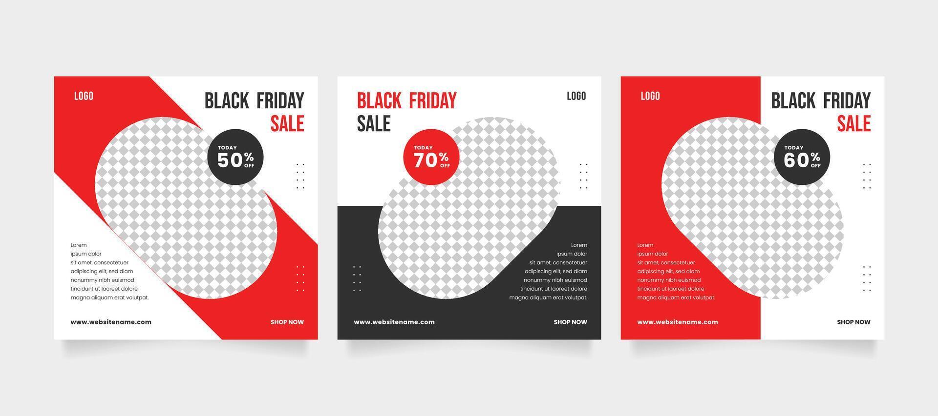 Black friday carousel social media template set or square sale banner post vector