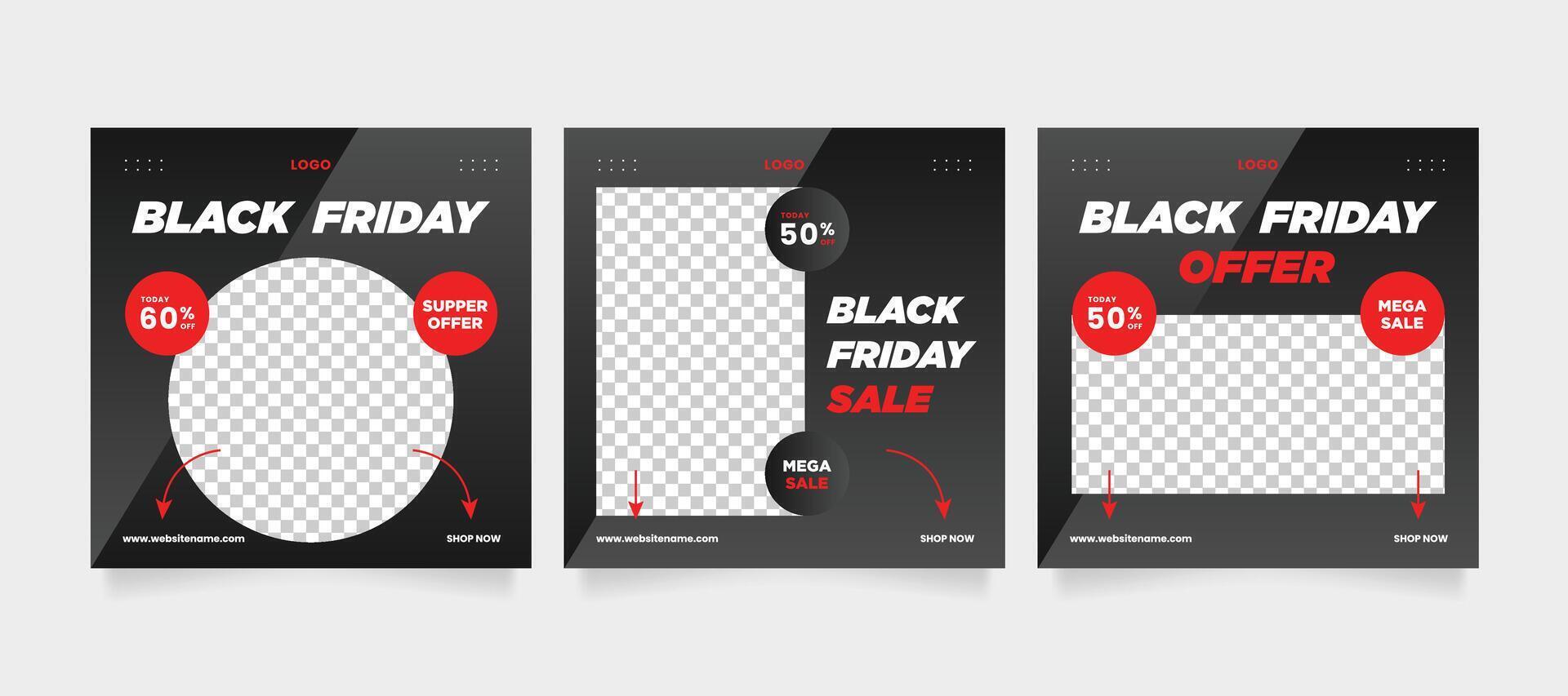 Square sale post or carousel social media template set vector