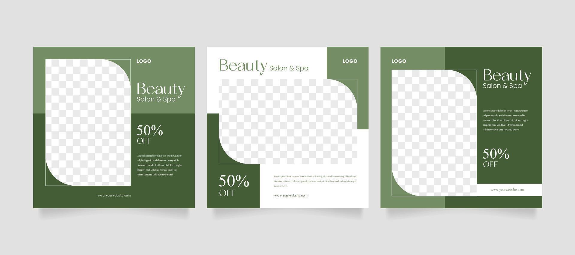 Minimal modern fashion and beauty social media post banner collection kit in green color. carousel social media template vector