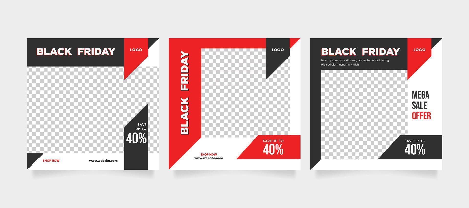 Social media carousel banners for Black friday or Cyber monday discount. editable square sale banner post. vector