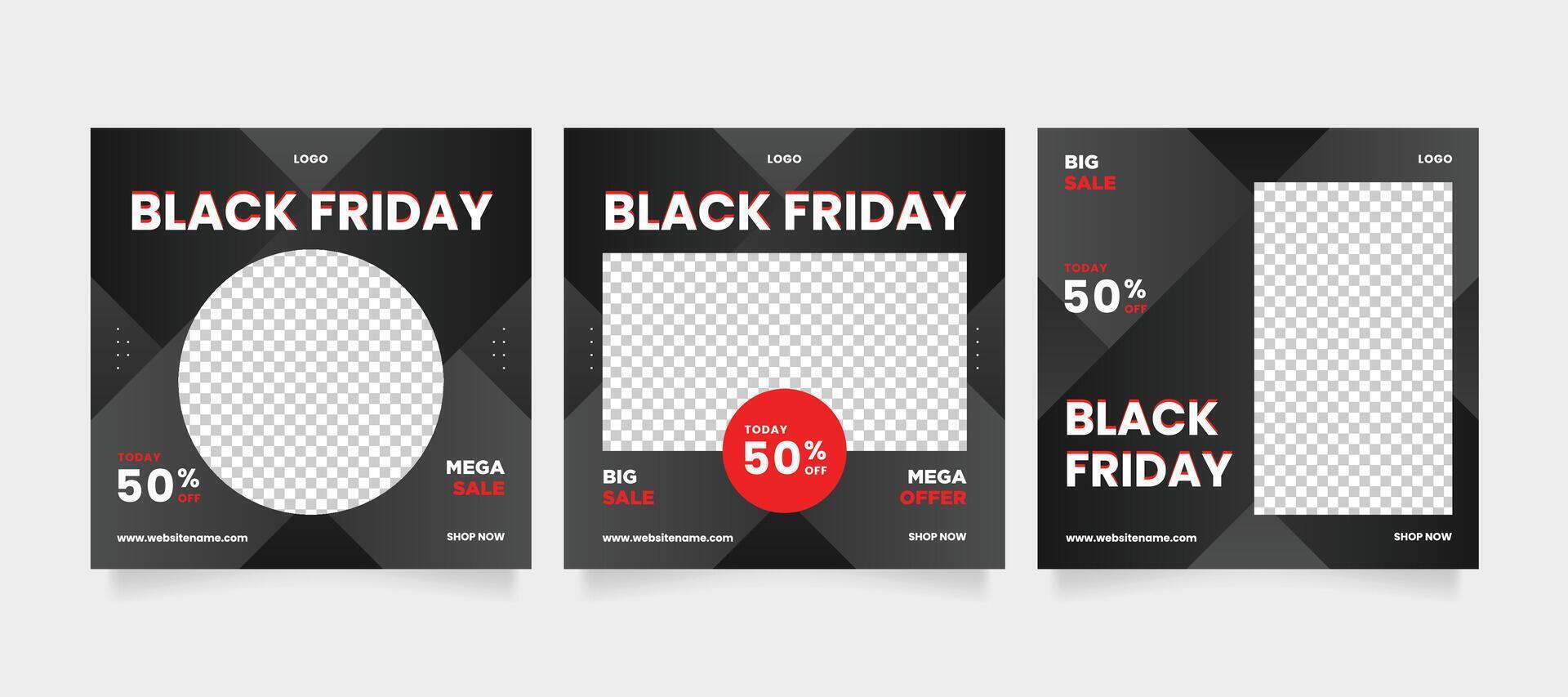 Editable square sale post or carousel template design set vector