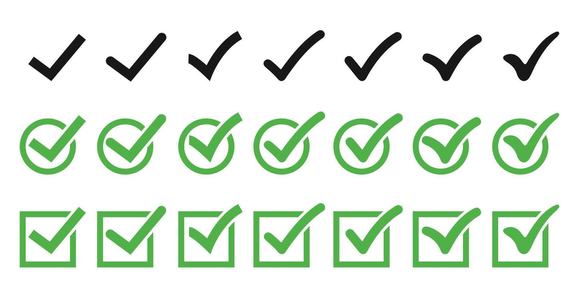 Check symbol isolated bundle. set of black check or tick icons mark. symbol, sign, yes, right, check box, correct mark, accept checkmark, tick box icons. vector