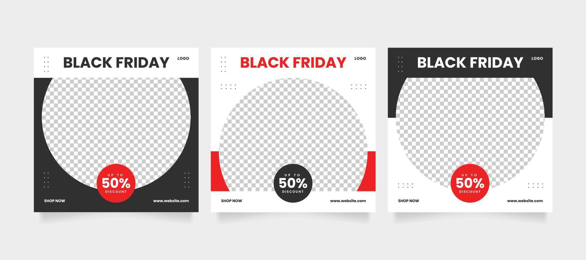 Black friday social media template bundle or square sale banner carousel post template vector