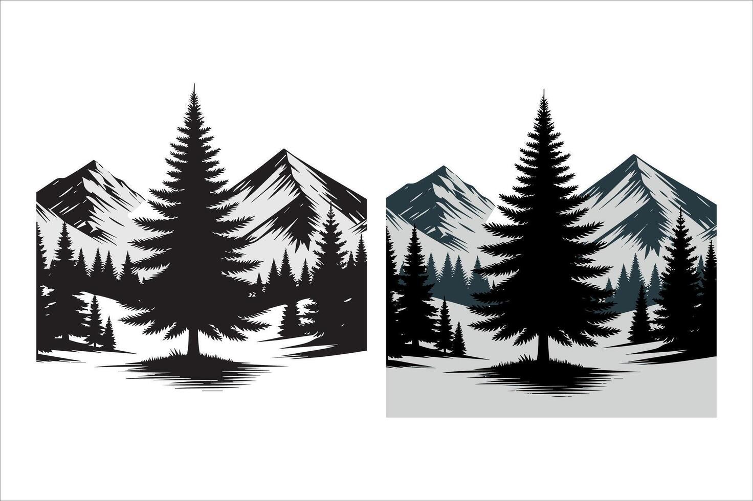 pine tree and hill art illustration vector