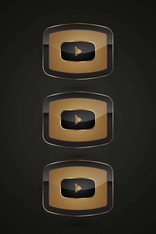 Set of premuim Black Golden Play icons, buttons with golden frame illustration, three playing sleek banner , modern play graphic button design vector