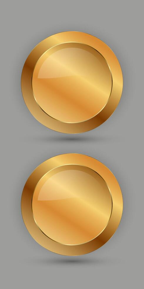 Two premium circle buttons with Black and gold frame illustration, three sleek, modern graphic design vector
