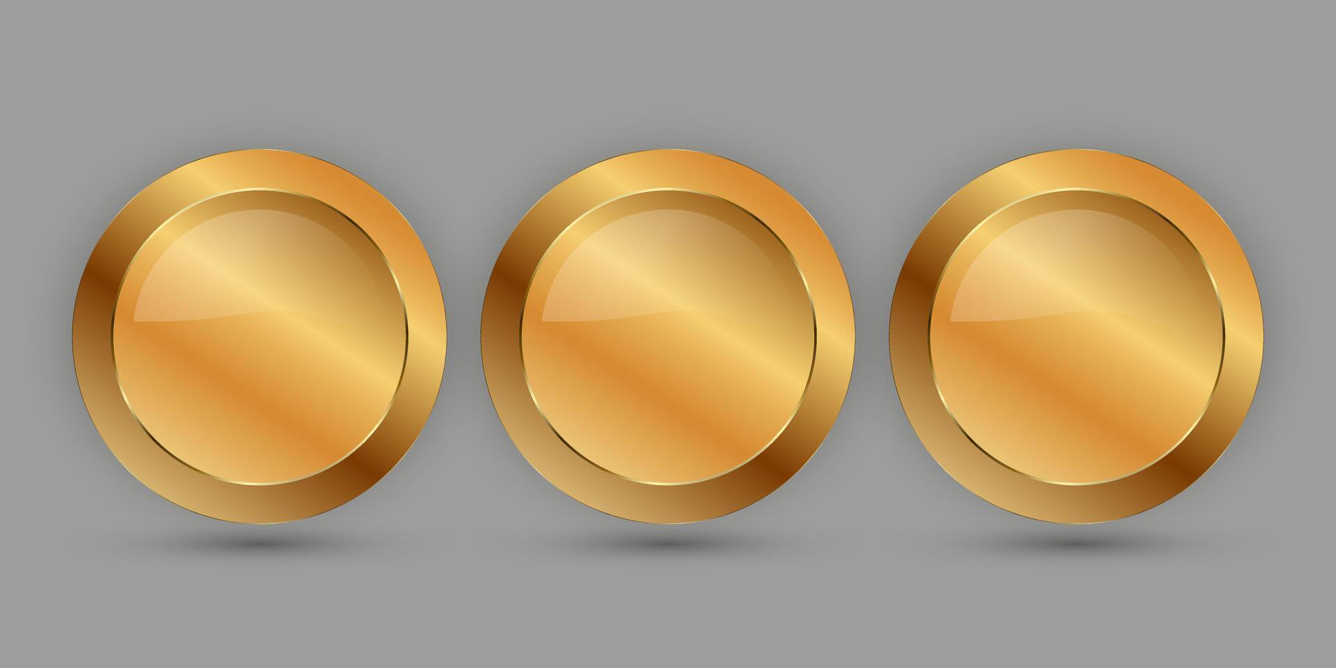 Set of three Premium circle buttons with Black and golden frame illustration, three sleek, modern graphic design vector