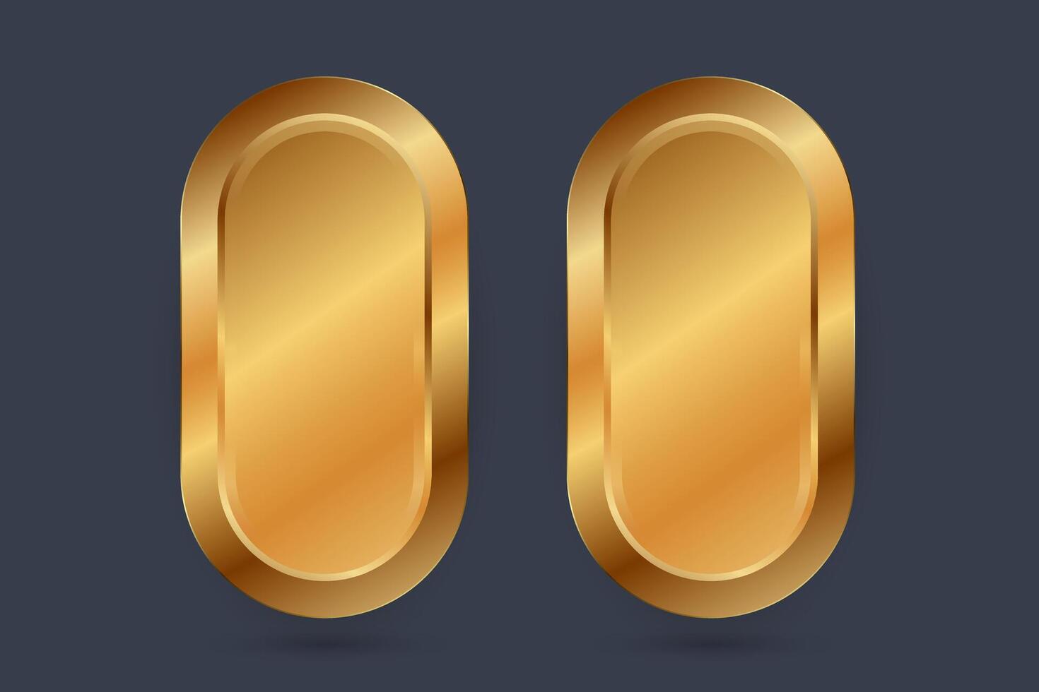 Two banners and buttons are golden,3 silver and bronze blanks medals button realistic illustration. set of two medals or buttons isolated on black background. vector