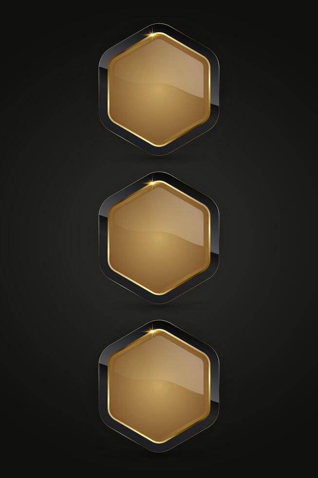 Set of three Luxury hexagon shapes with gold stoked and Black button, Three premium web buttons illustration graphic design vector