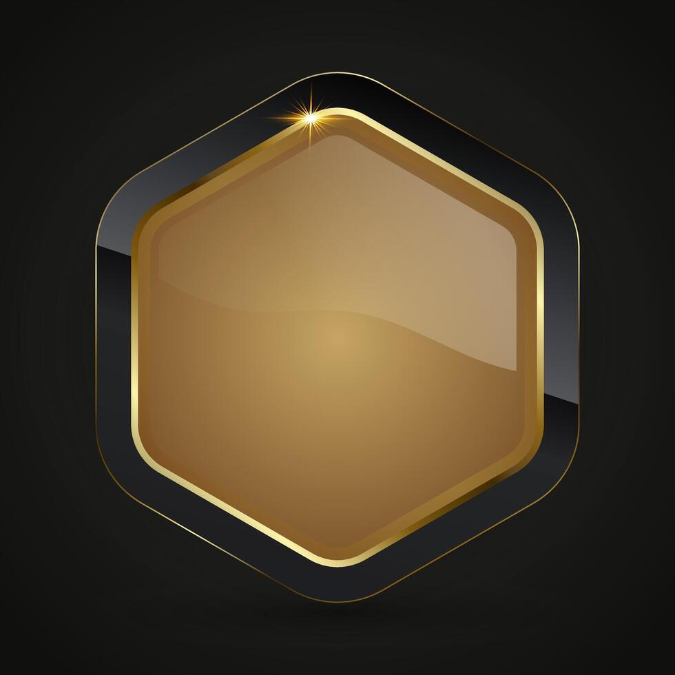 A Luxury hexagon shape with gold stoked and Black button, a premium web buttons illustration, a sleek, modern graphic design vector