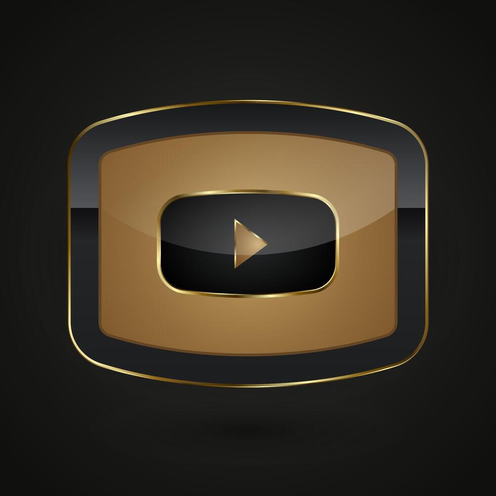 A premuim Black Golden Play icon, button with golden frame illustration, a playing sleek banner , modern play graphic button design vector