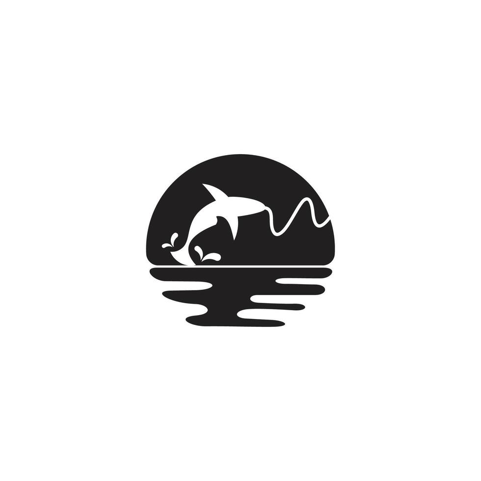 simple hooked fish sea sky silhouette circle logo vector