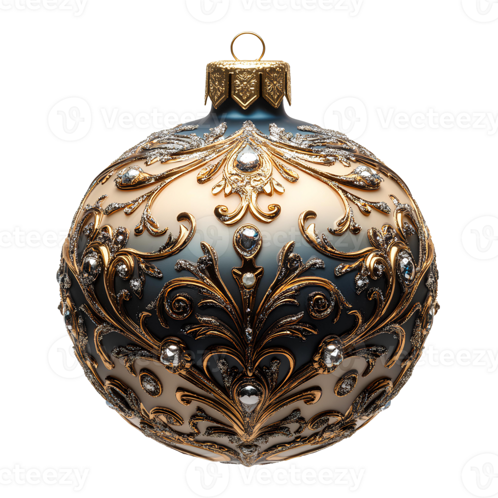 Extravagant Christmas bauble . Christmas ball for tree decoration isolated. xmas bauble with intricate design for festive holiday decoration . Christmas tree ornament isolated png