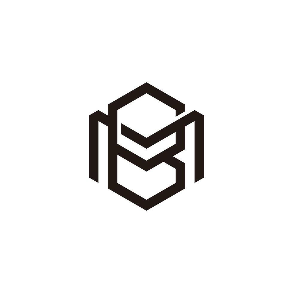 letter mb linked 3d flat hexagonal logo vector