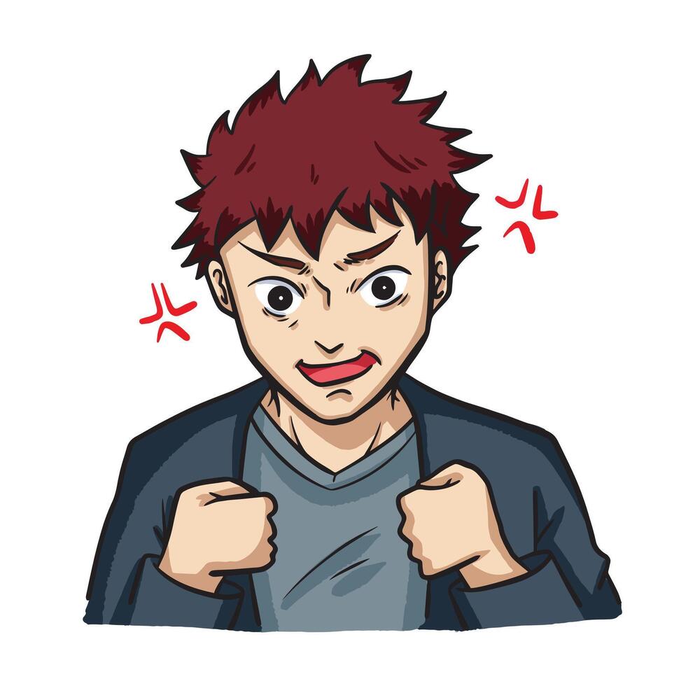 Very angry or agitated man colorful illustration isolated on square white background. Simple flat outlined cartoon art styled drawing. vector