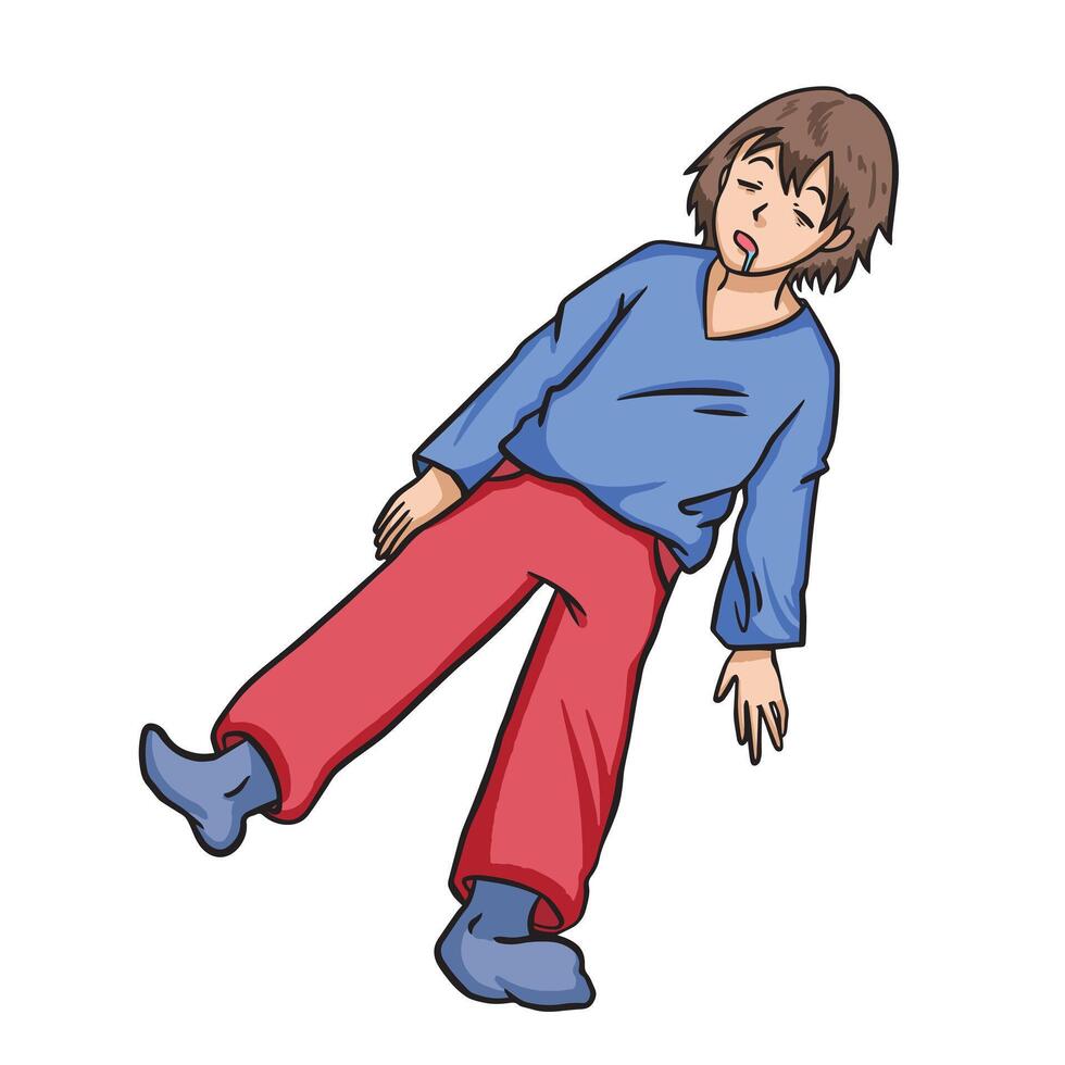 Young human having a deep sleep colorful illustration isolated on square white background. Simple flat outlined cartoon art styled drawing. vector
