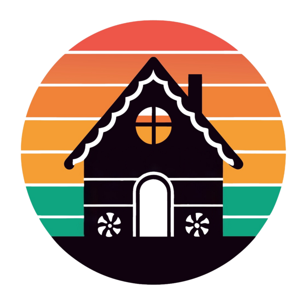 A house with a roof and windows in a circle t shirt design png