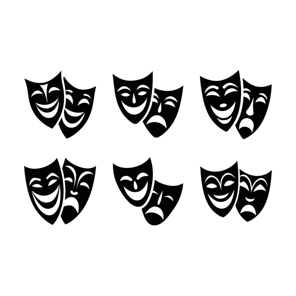 Classic Comedy and Tragedy Masks - and Linocut Silhouette Design vector