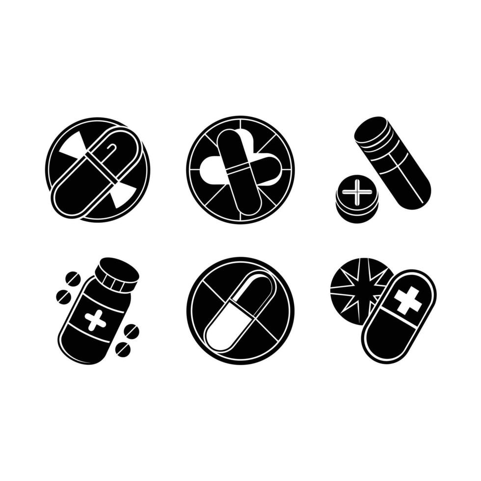 Stylish Medication Icon and Linocut Silhouette Design vector