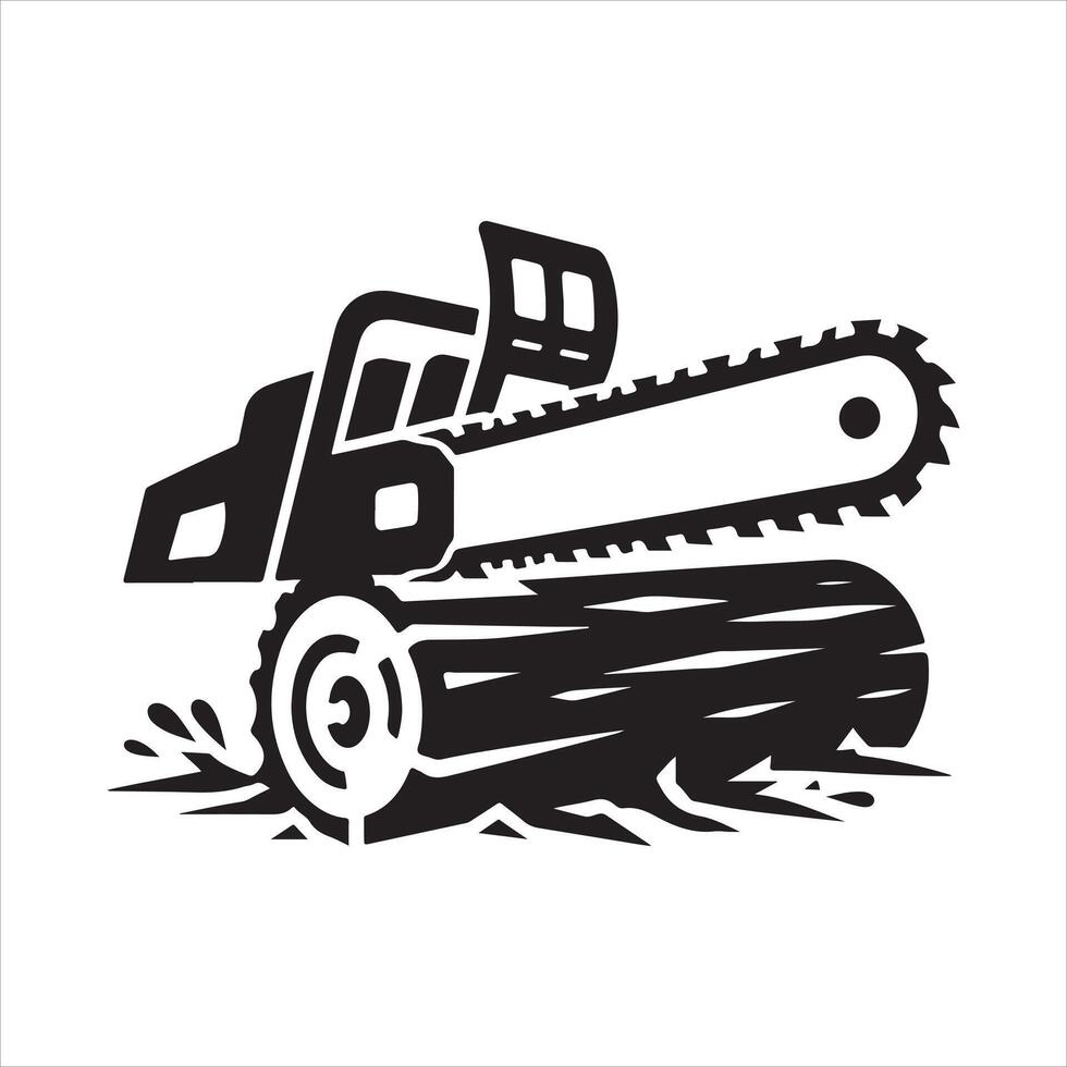 Chainsaw cutting silhouette EPS file vector