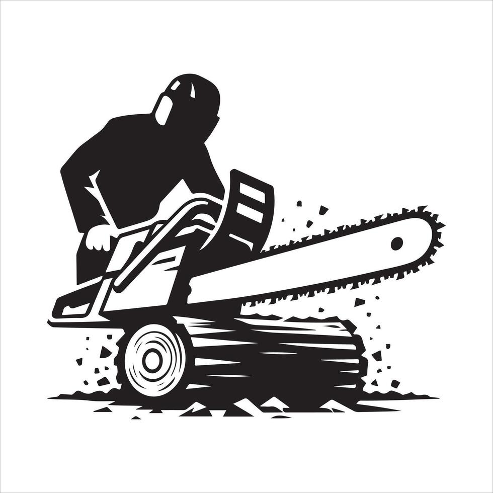 Chainsaw cutting silhouette EPS illustration vector