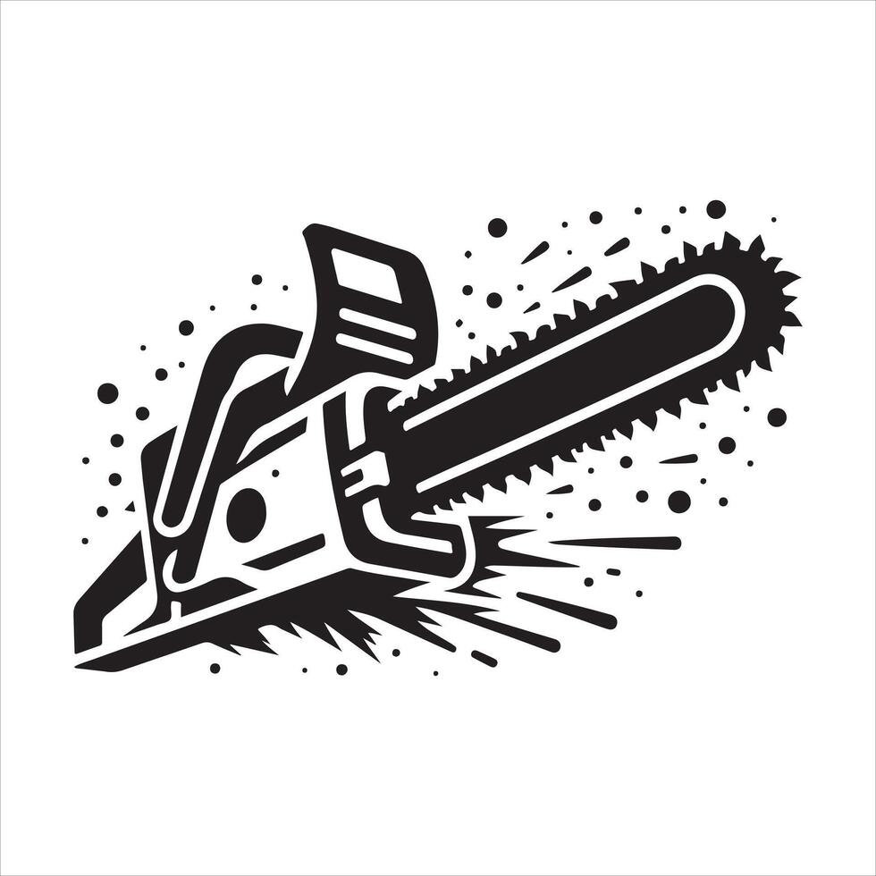 Chainsaw cutting silhouette art illustration vector