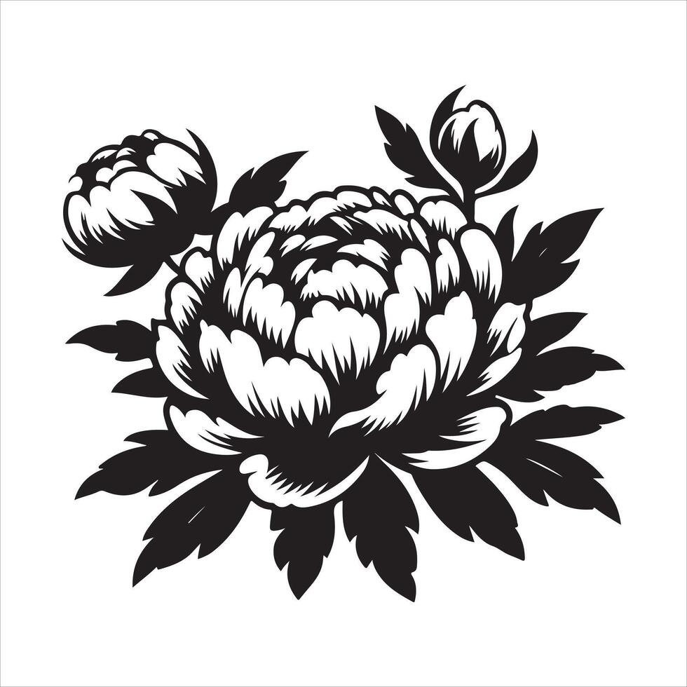 Peony flower silhouette art illustration vector