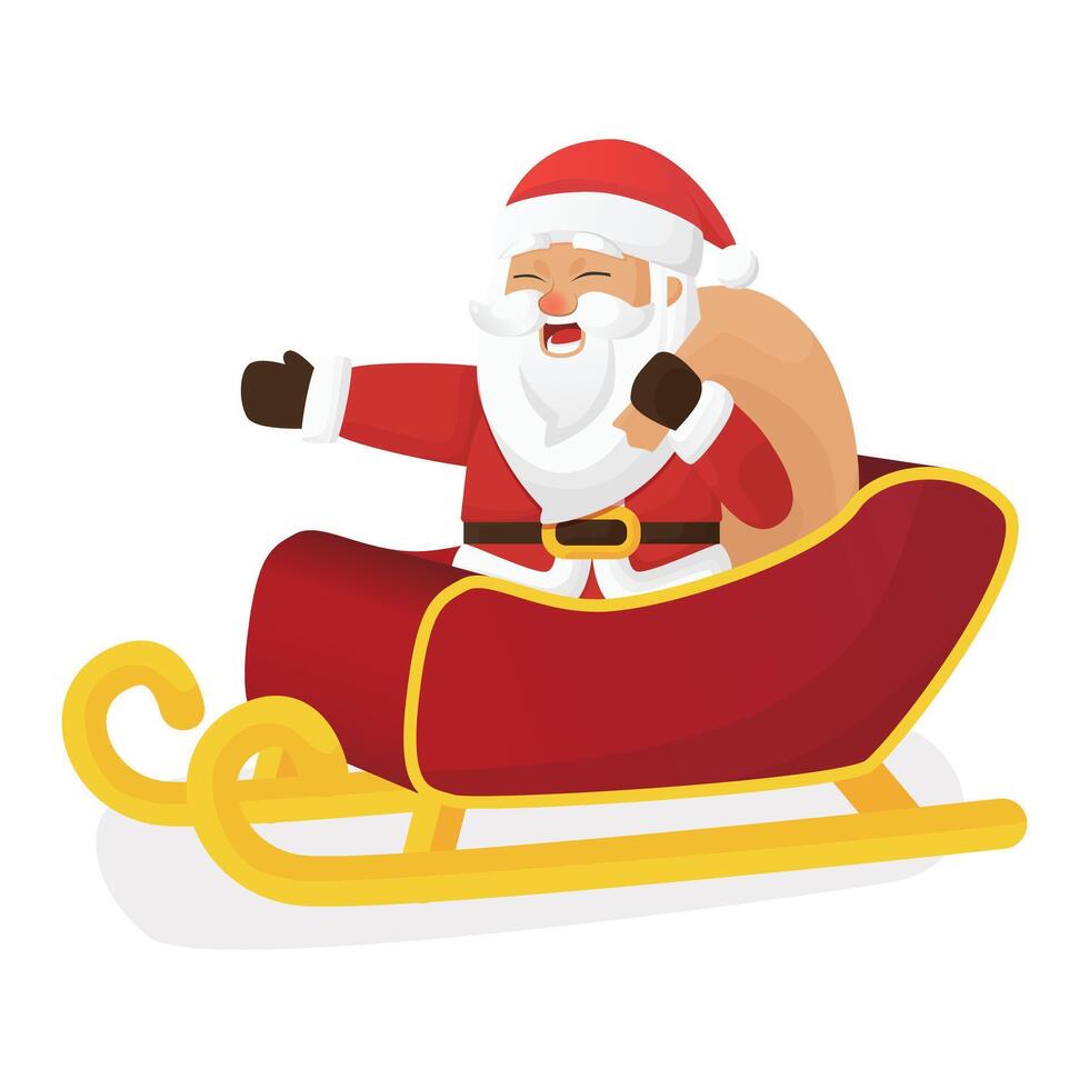 Santa Claus Chibi cute character art flat design in cartoon style with smiling face with gift sack riding reindeer perfect for merry Christmas and kids book asset design isolated vector